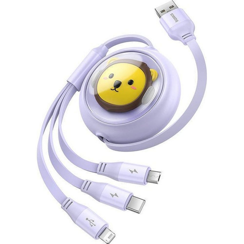 BASEUS zwijany kabel USB do Micro/Lightning/Typ C 3w1 Leo 3.5A 1.1m fioletowy CB000063