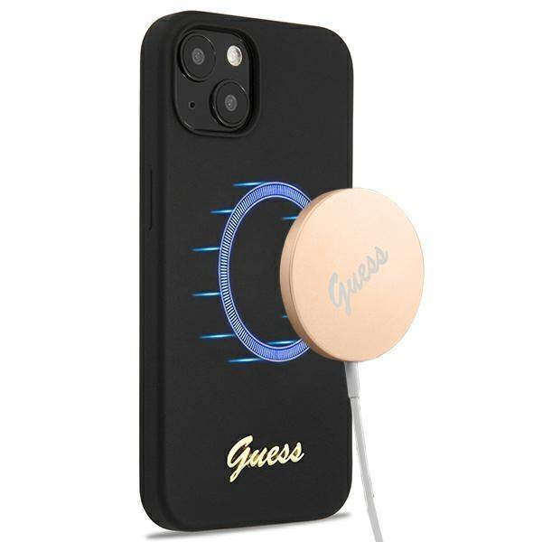 Guess GUHMP13MLSLMGBK iPhone 13 6.1 "schwarz / schwarz Hardcase Silikonschrift Gold Logo