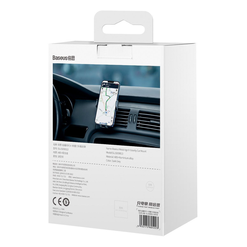 Baseus Metal Age II Gravitational Car Holder on ventilation grid (gray)
