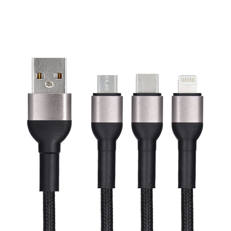 Kabel Blue Star z oplotem 3w1 ze złączami micro USB, USB C i Lightning 3A