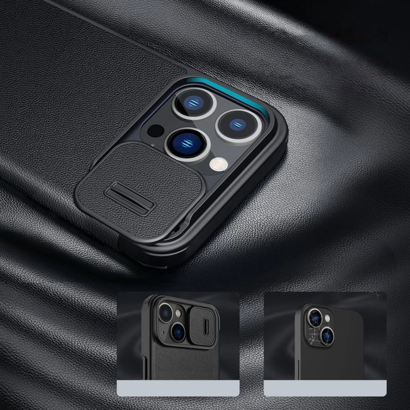 Nillkin Qin Cloth Pro Case Case for iPhone 14 Pro Max Camera Cover Holster Cover Flip Case Blue