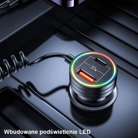 Ładowarka Samochodowa 60W USB + USB-C + Kabel USB-C Usams C33 Fast Charge CC167CC01 (US-CC167) czarna