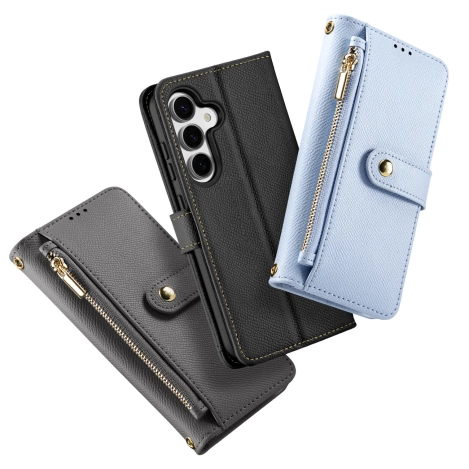 Dux Ducis Lawa Lederhülle für Samsung Galaxy S25 mit abnehmbarer magnetischer Brieftasche – Blau