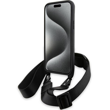 BMW M Edition Carbon Tricolor Lines &amp; Strap case for iPhone 15 Plus / 14 Plus - black