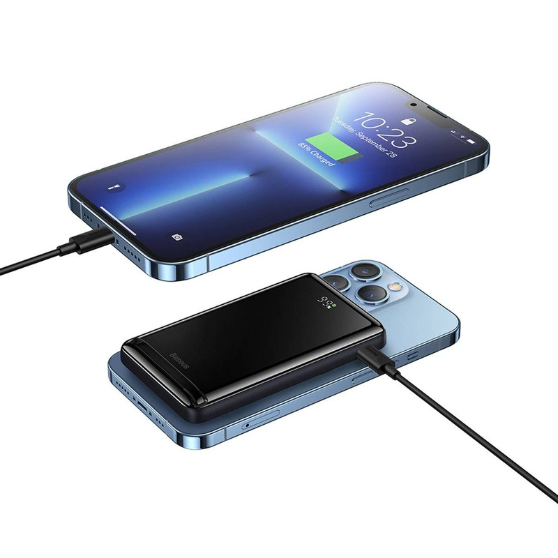 Baseus Magnetic Bracket Powerbank mit MagSafe Wireless Charging 10000mAh 20W Overseas Edition weiß (PPCX000202) + USB Type C Baseus Xiaobai Series 60W 0.5m