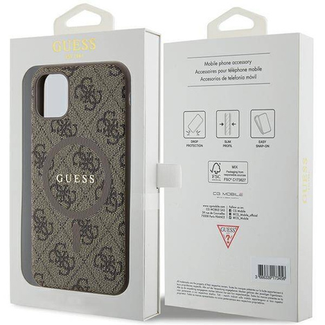 Oryginalne Etui GUESS Hardcase GUHMN61G4GFRW do iPhone 11 (Kompatybilny z Magsafe / 4G Ring classic logo / brązowy)