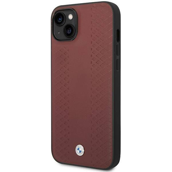 Original Handyhülle IPHONE 14 BMW Leather Diamond Pattern (BMHCP14S22RFGR) burgund