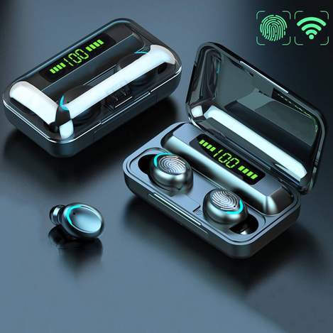 Słuchawki bezprzewodowe dokanałowe Bluetooth 5.0 HF TWS F9-5 z wyświetlaczem pchełki czarne