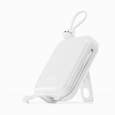 Joyroom power bank with USB C and Lightning cables and stand Cutie Series 10000mAh 22.5W white (JR-L008)