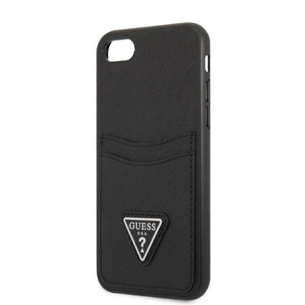 Original Handyhülle IPHONE SE 2022 / SE 2020 / 7 / 8 Guess Hardcase Saffiano Triangle Logo Cardslot schwarz