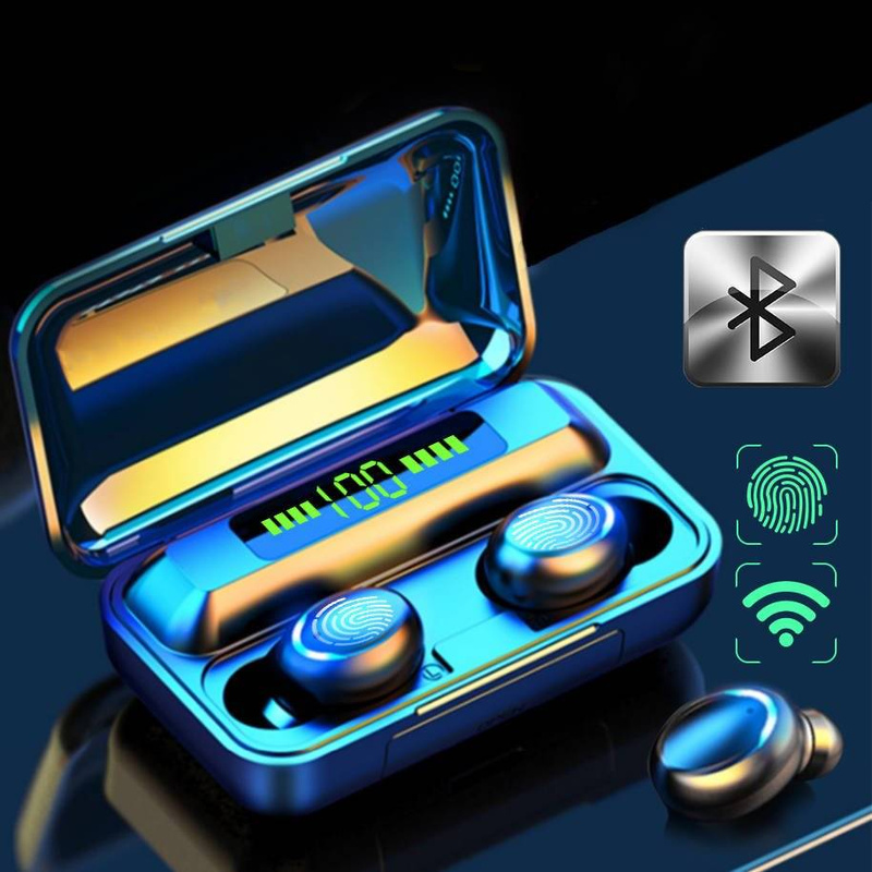 Słuchawki bezprzewodowe dokanałowe Bluetooth 5.0 HF TWS F9-5 z wyświetlaczem pchełki czarne