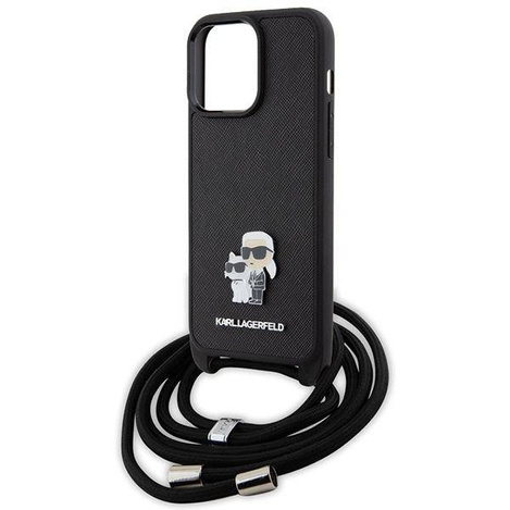 Karl Lagerfeld Crossbody Saffiano Metal Pin Karl &amp; Choupette Case for iPhone 15 Pro Max - Black