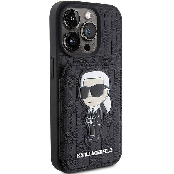 Karl Lagerfeld nakładka do iPhone 15 Pro 6,1&quot; KLHCP15LSAKKNSCK czarna hardcase Saffiano Cardslots and Stand Monogram Ikonik Patch