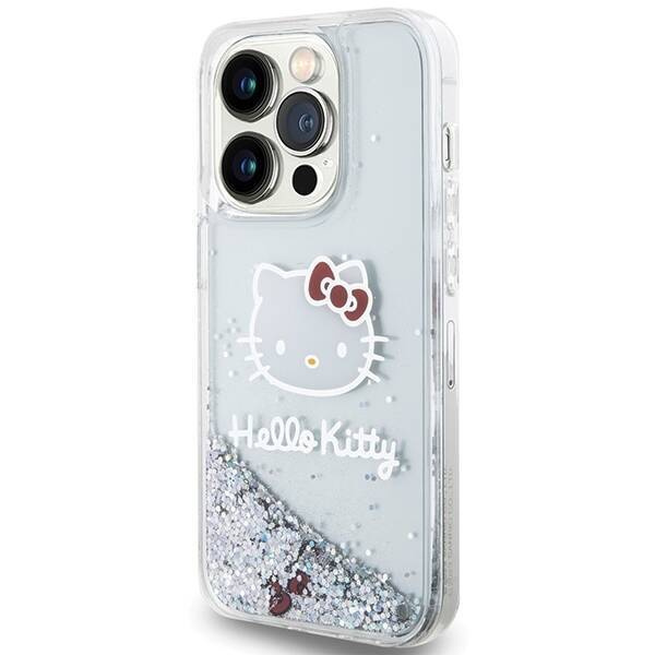 Hello Kitty Liquid Glitter Charms Kitty Head Hülle für iPhone 14 Pro Max – Silber
