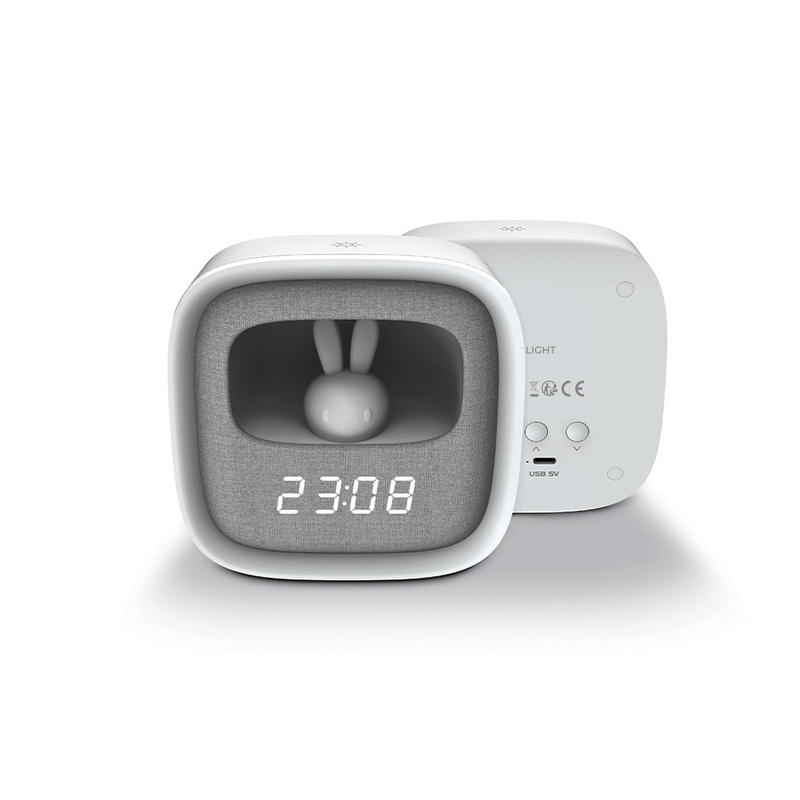 Budzik z nocnym króliczkiem LED PURE FNL-06 AURORA biały kwadratowy Forever Light
