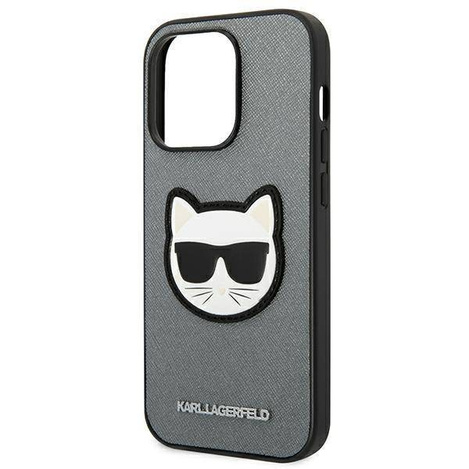 Karl Lagerfeld Saffiano Choupette Head Patch Case – Etui iPhone 14 Pro (srebrny)