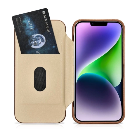 iCarer CE Premium Leather Folio Case iPhone 14 Plus Magnetic Flip Leather Folio Case MagSafe braun (WMI14220715-BN)