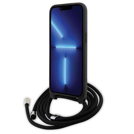 Karl Lagerfeld Umhängetasche mit Saffiano-Monogramm und Metallnadel, Karl &amp; Choupette-Hülle für iPhone 15 Pro Max – Schwarz