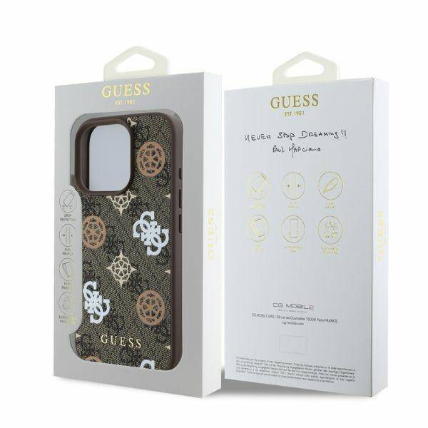 GUESS futerał do IPHONE 16 Pro kompatybilny z MagSafe GUHMP16LP4PWPW (PU Peony on 4G Background) brązowy