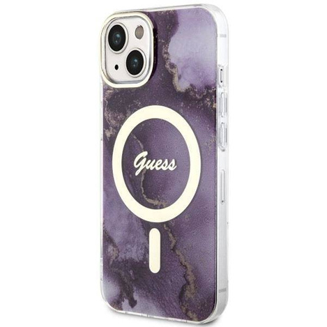 Guess GUHMP14SHTMRSU iPhone 14 6.1&quot; lila/lila Hardcase Golden Marble MagSafe