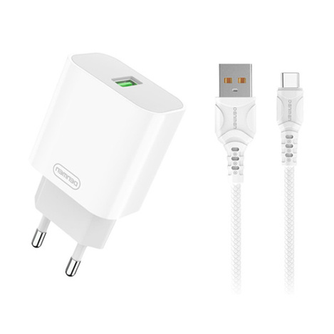 ŁADOWARKA SIECIOWA 3,6A 18W BIAŁA DENMEN + KABEL TYP-C 3600mA FAST CHARGING DC07T