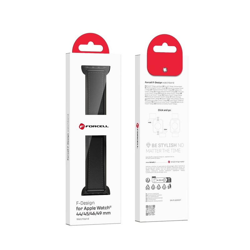 Pasek do Apple Watch Forcell F-Design FA21 skóra ekologiczna 42 / 44 / 45 / 49 mm czarny