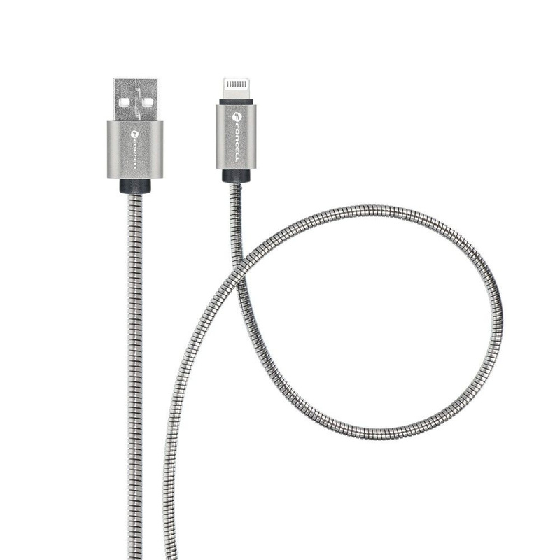 FORCELL kabel USB do iPhone Lightning 8-pin 2,4A 12W Metal C236 1m srebrny