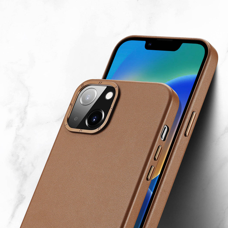Dux Ducis Grit Ledertasche für iPhone 14 Max Elegante Kunstlederhülle (MagSafe-kompatibel) Braun