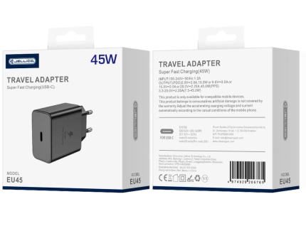 JELLICO wall charger EU45 GaN PD 45W 1xUSB-C Black