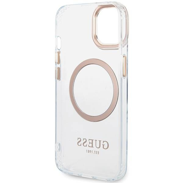 Oryginalne Etui IPHONE 14 PLUS / 15 PLUS Guess Hard Case Metal Outline Magsafe złote