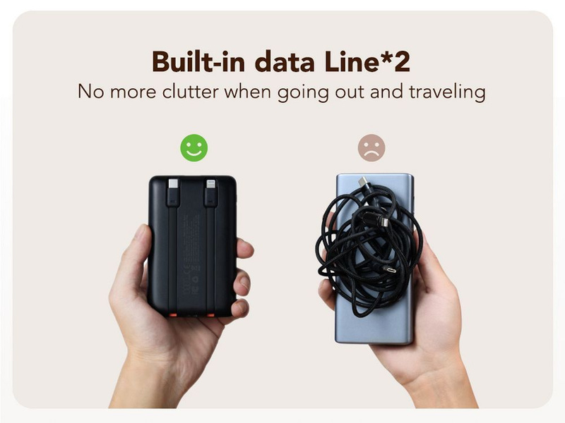 Bateria zewnętrzna (Powerbank) VEGER C11 BEST - 10 000mAh LCD z kablem Typ C + Apple Lightning 8-pin QC3.0 PD 22,5W (W1170)