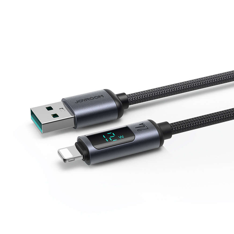 Lightning cable - USB A 2.4A 1.2m with LED display Joyroom S-AL012A16 - black