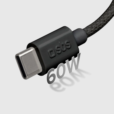 Kabel SBS TECABLETISSUETCCK USB-C - USB-C 1,5m 60W w oplocie - czarny