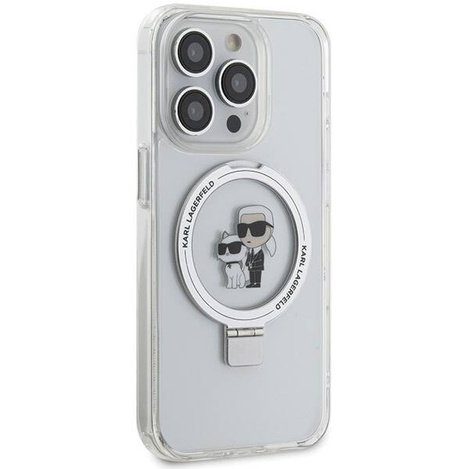 Original Handyhülle IPHONE 15 PRO MAX Karl Lagerfeld Hardcase Ring Stand Karl&Choupettte MagSafe weiß