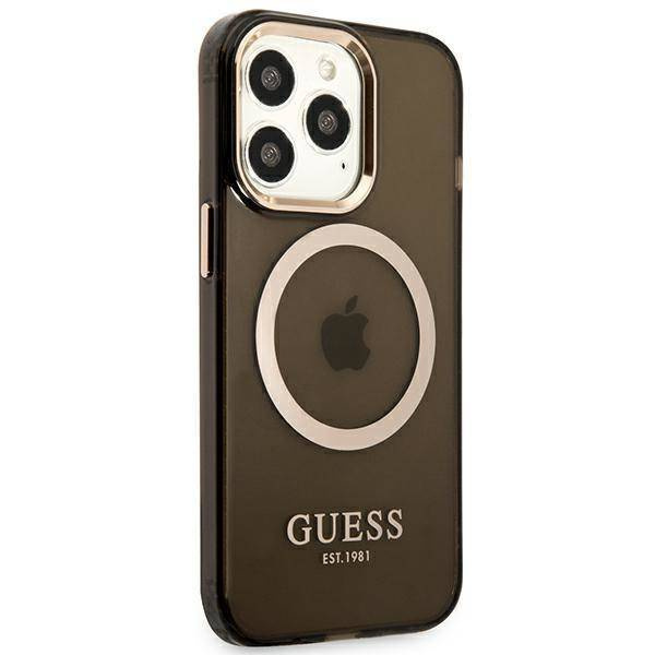 Original Handyhülle IPHONE 13 PRO MAX Guess Hard Case Gold Outline Translucent MagSafe (GUHMP13XHTCMK) schwarz