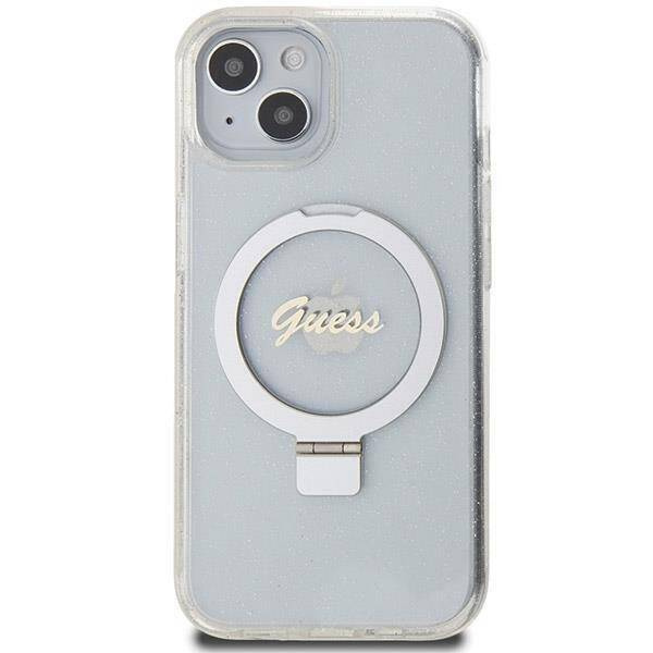 Original Case IPHONE 13 / 14 / 15 Guess Hardcase Ring Stand Script Glitter MagSafe (GUHMP15SHRSGSD) transparent