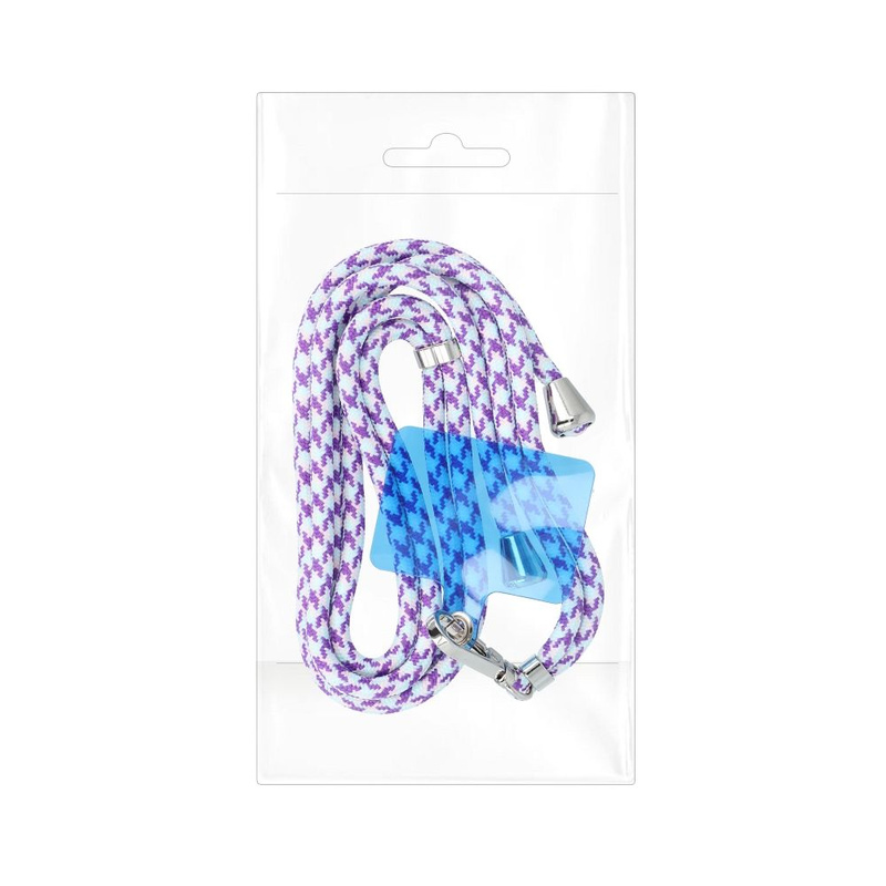 Zawieszka SWING do telefonu z regulacją długości / długość sznura 165cm (max 82,5cm w pętli) / na ramię lub szyję - białofioletowy