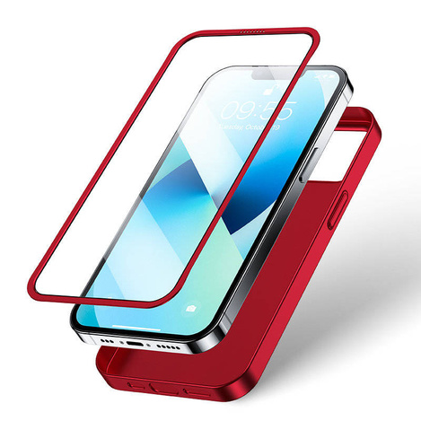 Joyroom 360 Full Case front and back cover for iPhone 13 + tempered glass screen protector red (JR-BP927 red)