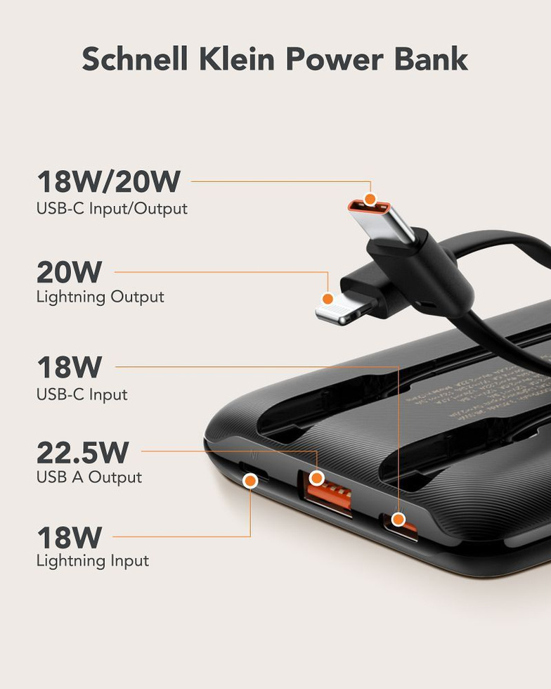 Bateria zewnętrzna (Powerbank) VEGER C11 BEST - 10 000mAh LCD z kablem Typ C + Apple Lightning 8-pin QC3.0 PD 22,5W (W1170)