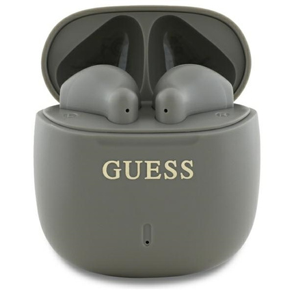 Oryginalne Słuchawki Bluetooth TWS GUESS Printed Classic Logo - GUTWSJ14ESGE + stacja dokująca szarobrązowe