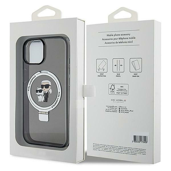 Karl Lagerfeld KLHMP15SHMRSKCK iPhone 15 6.1&quot; black/black hardcase Ring Stand Karl&amp;Choupette MagSafe