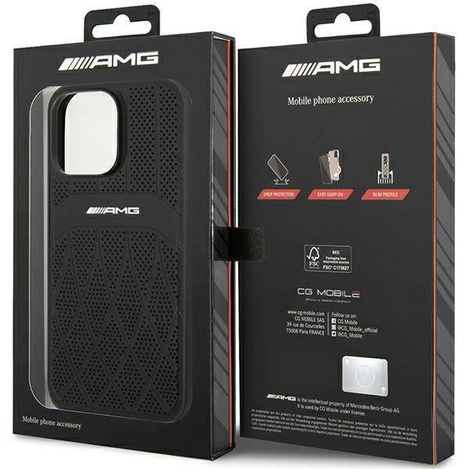 AMG nakładka do iPhone 14 Pro Max 6,7" AMHMP14XOSDBK czarna hard case Leather Curved Lines MagSafe