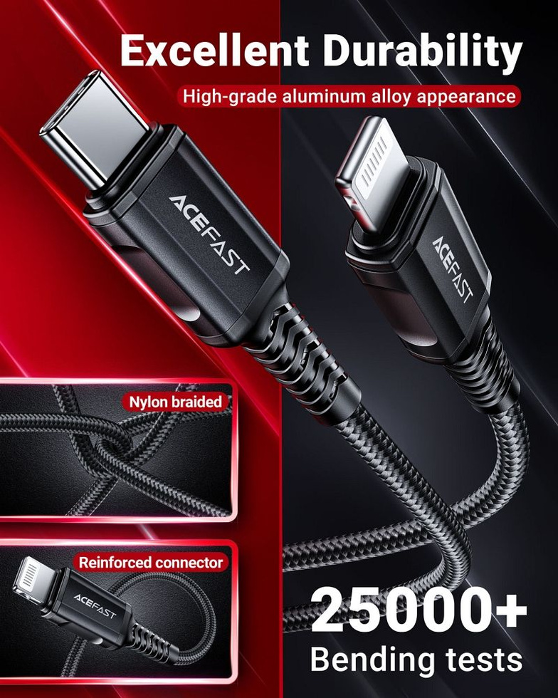 Acefast kabel MFI USB Typ C - Lightning 1,8m, 30W, 3A czarny (C4-01 C Black)