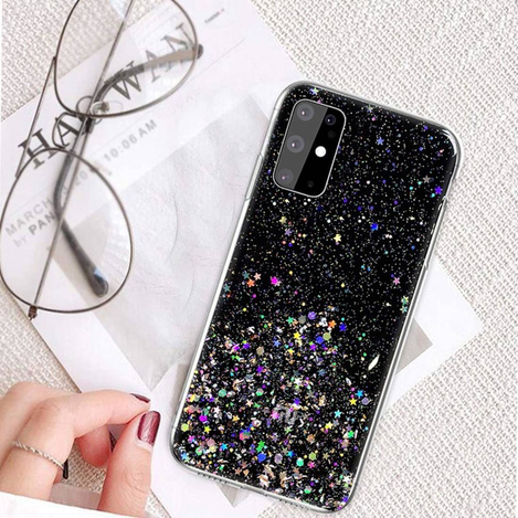 Schutzhülle IPHONE 14 Sequins Glue Glitter Case schwarz