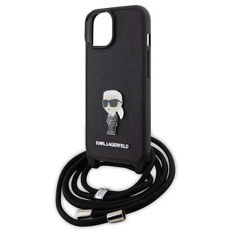 Etui Karl Lagerfeld Crossbody Saffiano Monogram Metal Pin Karl & Choupette na iPhone 15 - czarne