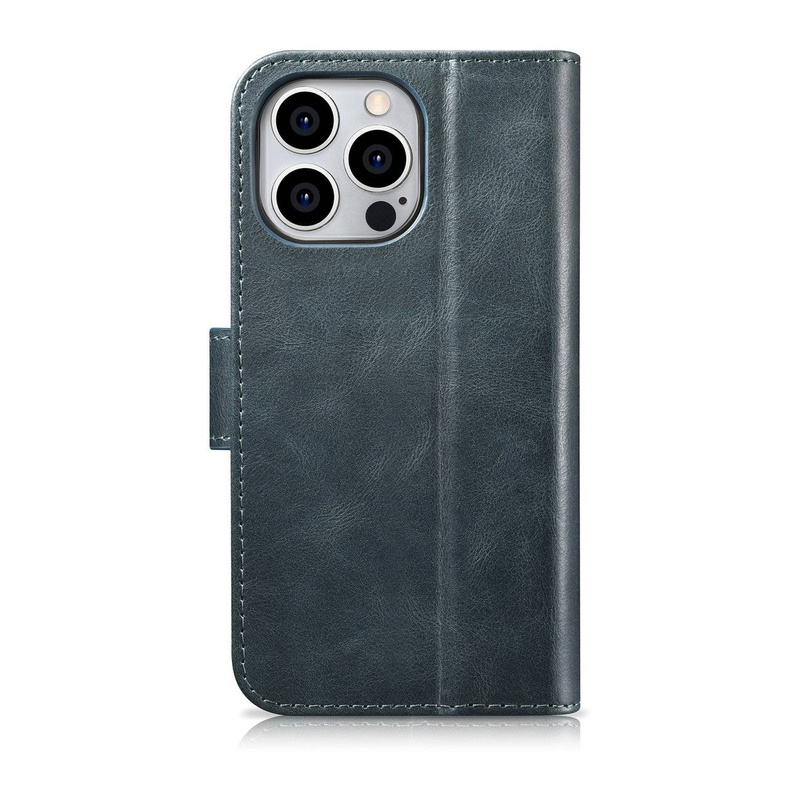 iCarer Oil Wax Wallet Case 2in1 Case iPhone 14 Pro Max Leather Flip Cover Anti-RFID Blue (WMI14220724-BU)
