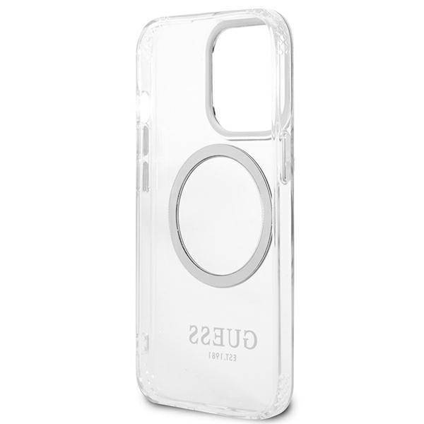 Oryginalne Etui IPHONE 13 PRO Guess Hard Case Metal Outline Magsafe (GUHMP13LHTRMS) srebrne
