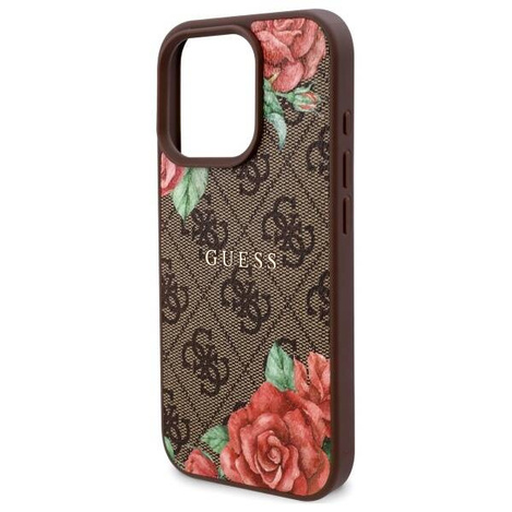 Oryginalne Etui IPHONE 16 PRO MAX Guess Hardcase 4G Flowers Print MagSafe (GUHMP16XP4ROPEMCW) brązowe