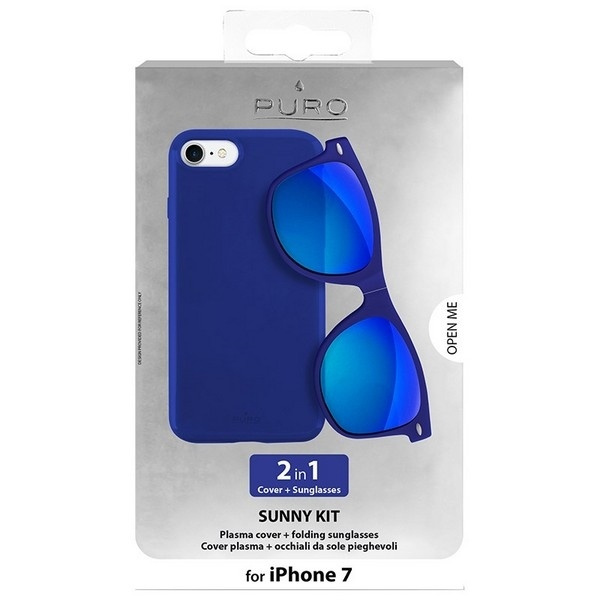 PURO Sunny Kit - Zestaw etui iPhone SE 2020 / 8 / 7 + składane okulary przeciwsłoneczne (niebieski)