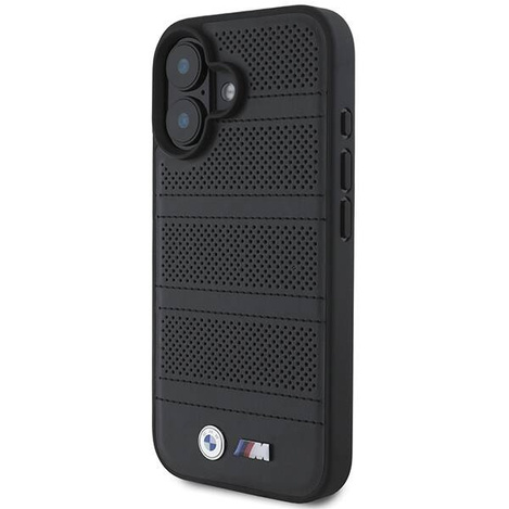Original Handyhülle IPHONE 16 BMW Hardcase M Perforated & Stitched Line MagSafe (BMHMP16S23PUSPK) schwarz